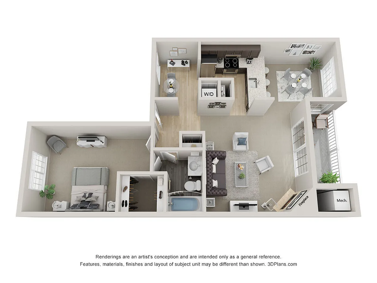 Floor plan One Bedroom, One Bath (A2)