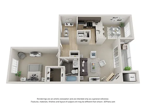 Floor plan One Bedroom, One Bath (A2)