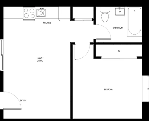 Floor plan 1 Bedroom 1 Bath