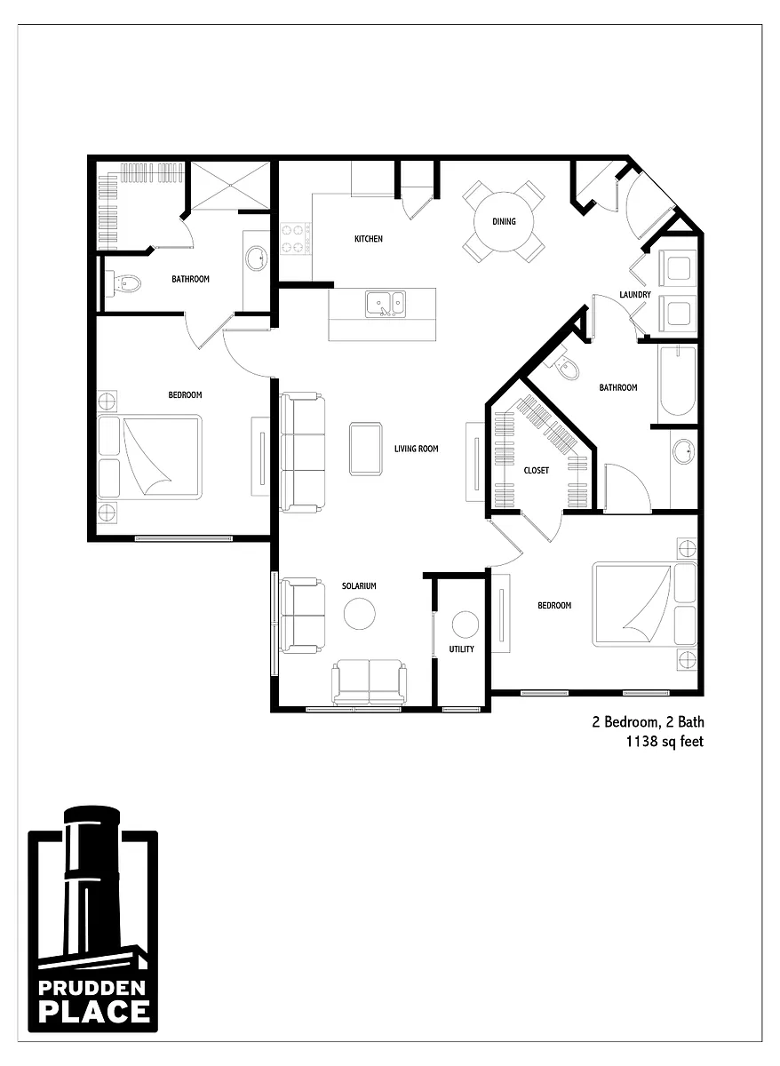 Floor plan 2 Bedroom 2 Bath Solarium