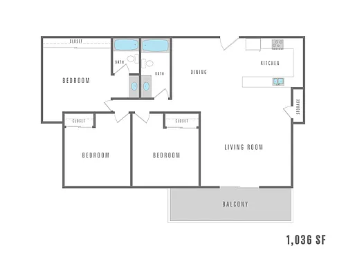 Floor plan 3 Bedroom 2 Bath