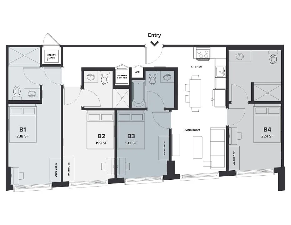 Floor plan Rent-By-Bedroom 4x4 D2