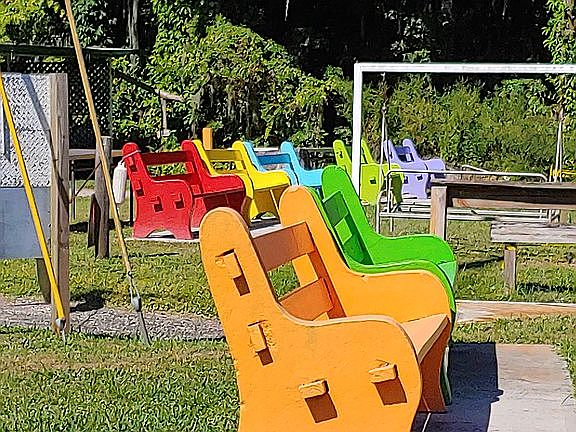 Benches at the private marina