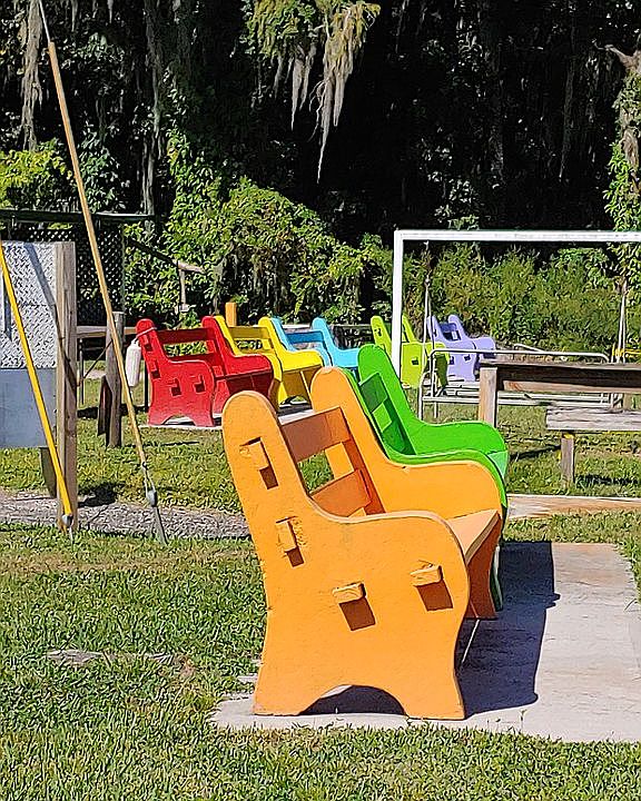 Benches at the private marina