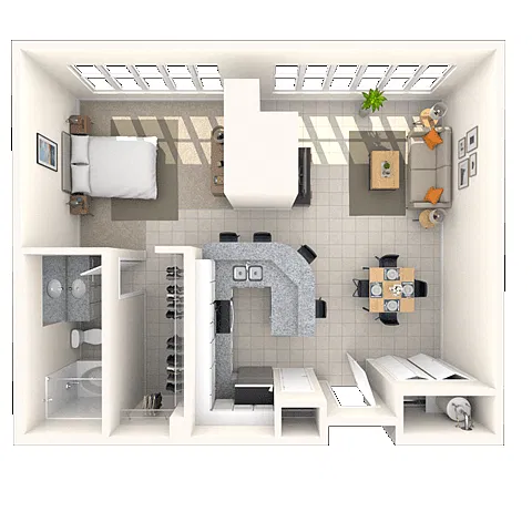 Floor plan Studio 0x1 813-885 SF