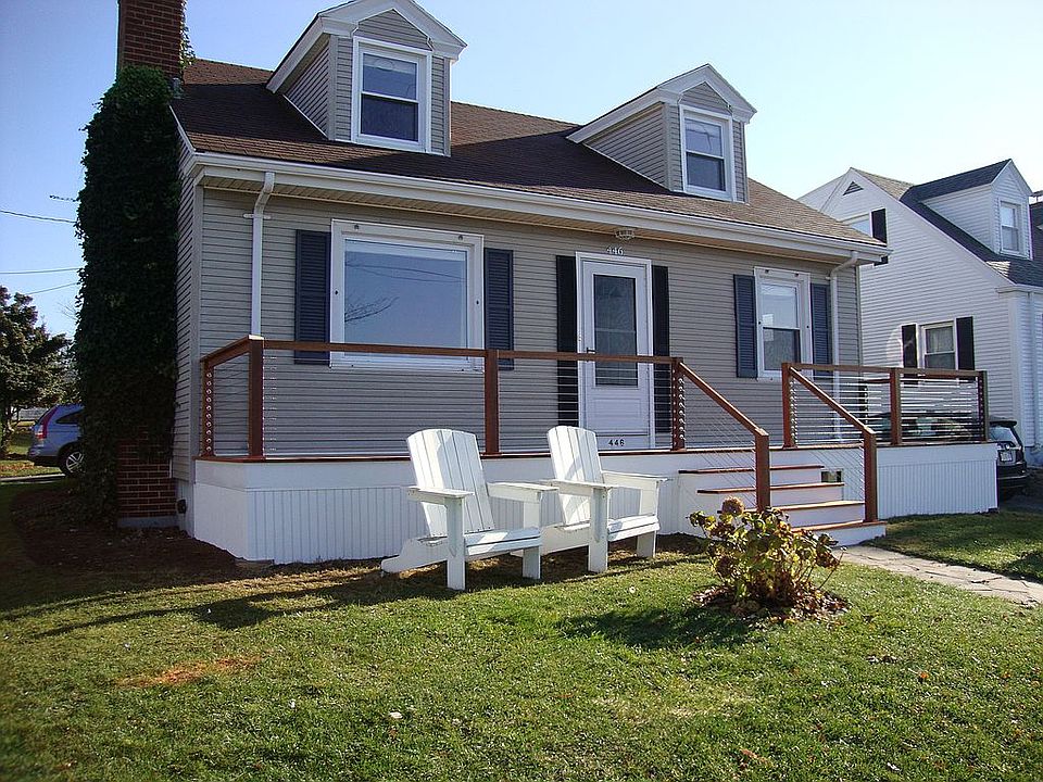 House with deck facing water