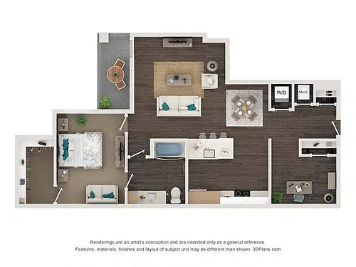 Floor plan A4D 1x1 1032-1043 SF