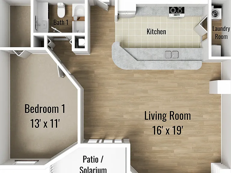 PC One Bedroom Floorplan PC One Bedroom Floorplan