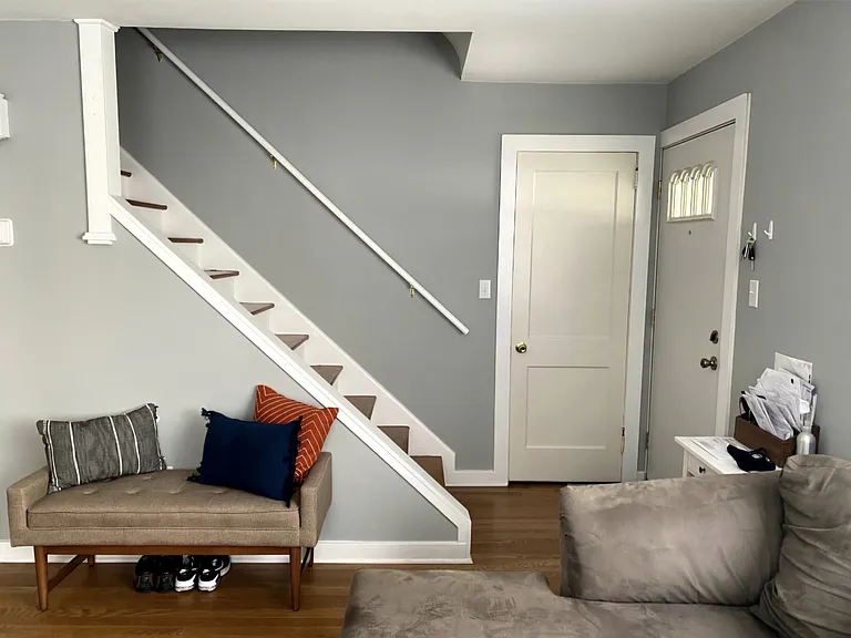 Living room has coat closet .
