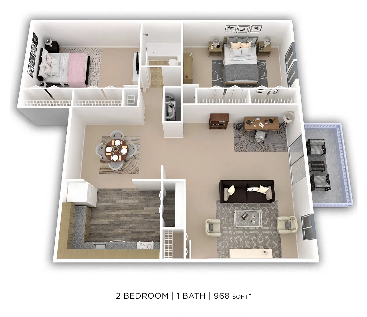 Floor plan Two Bedroom - 968 sqft