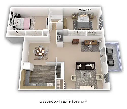 Floor plan Two Bedroom - 968 sqft
