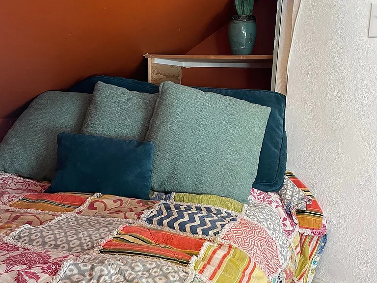 queen built-in bed in upstairs bedroom
