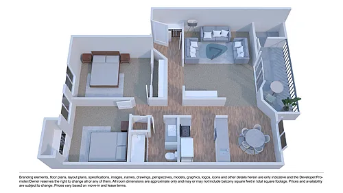 Floor plan 2 BD, 1 BTH