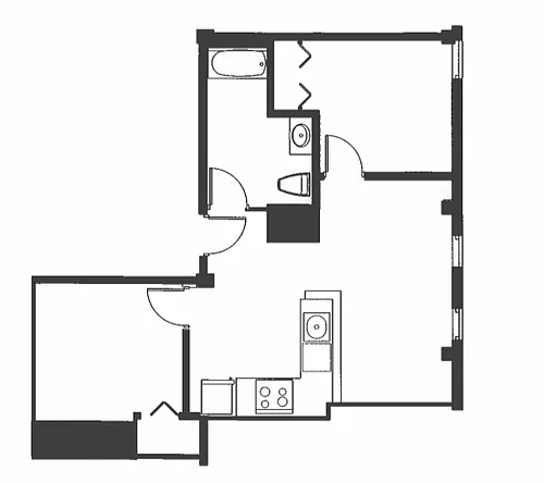 Floor plan 2 Bed 1 Bath - B1i