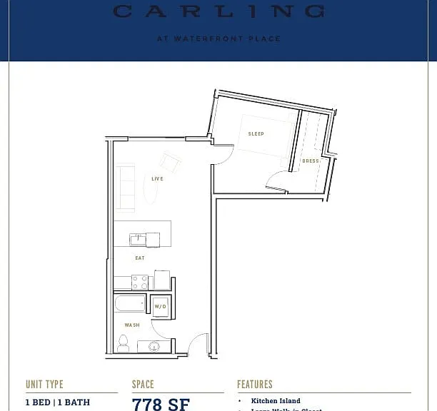 Explore The Carling's modern 778 SF unit designed for luxurious waterfront living. Explore The Carling's modern 778 SF unit designed for luxurious waterfront living.