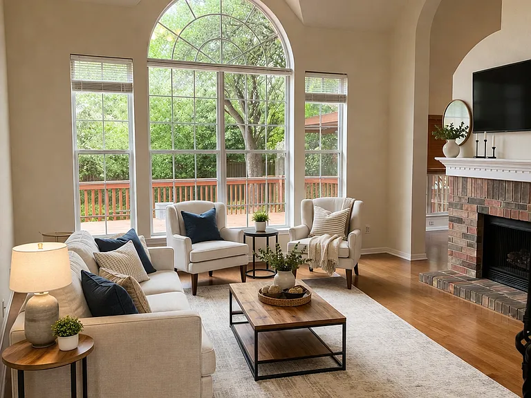 Ai staged - family room with electrical fireplace