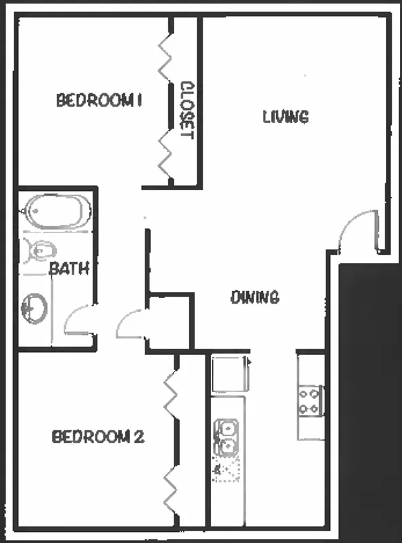 Floor plan 2 bedroom 1 bath