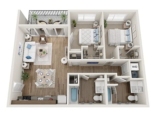 Floor plan Two Bedroom Two Bath with Entry