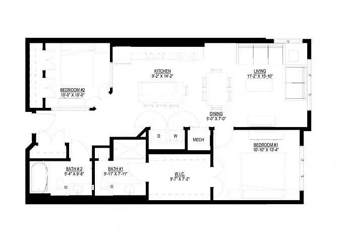 Floor plan Two Bedroom - D