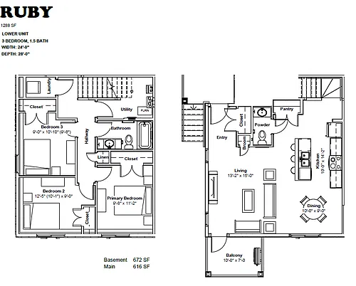 Floor plan 3 Bedroom 3 Bed 1.5 Bath 3