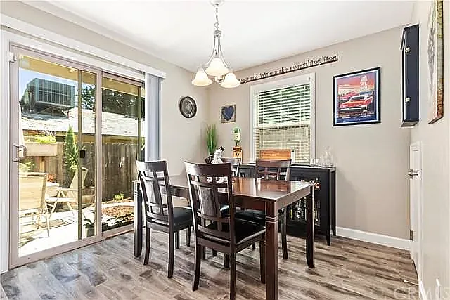 Dining area leading out to low maintenance yard