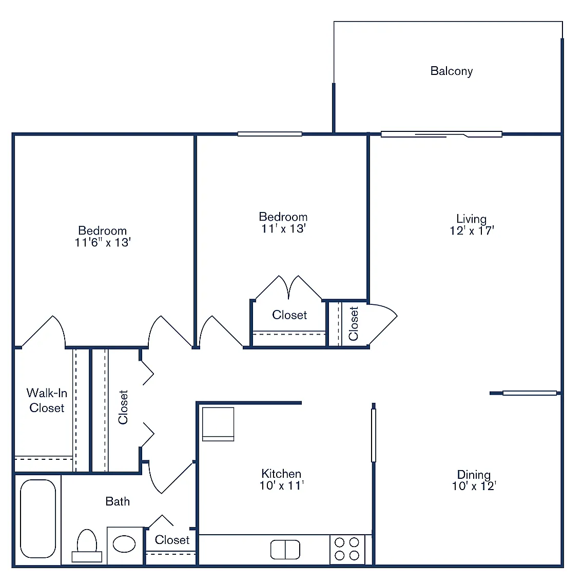 Floor plan 2 Bedroom, 1 Bath - Renovated