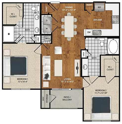 Floor plan B3 - Iris - 2 Bedroom 2 Bathroom