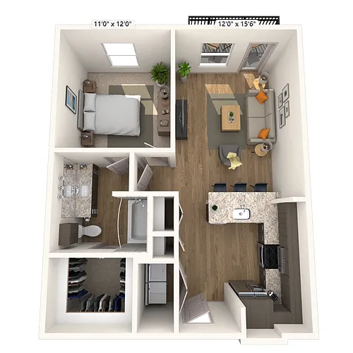 Floor plan A3 1x1 701 SF