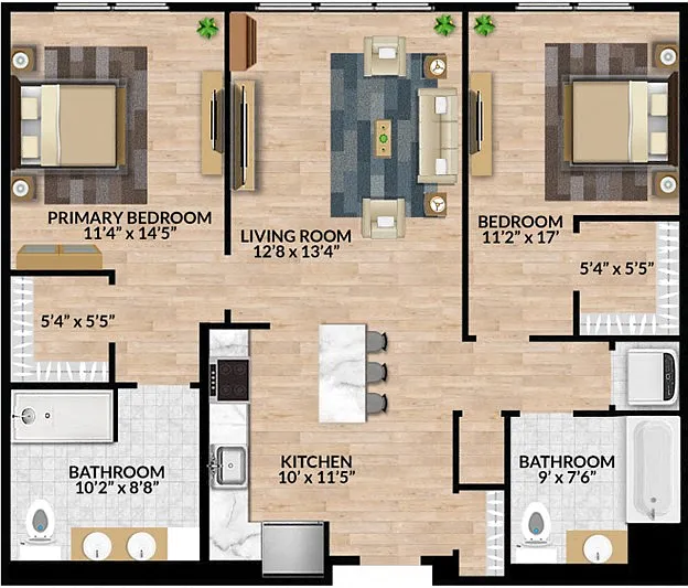 Floor plan B1 - 2 Bedroom 2 Bath