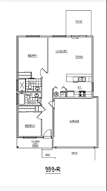 Floor plan 2x2 - 959 2 Car Garage Rambler