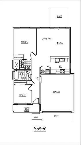 Floor plan CC 2x2 - 959 2 Car Garage Rambler