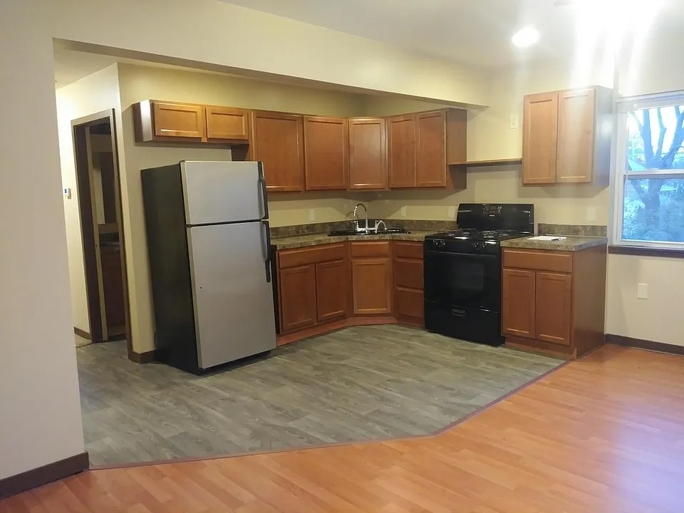 Kitchen is pretty spacious and open right into living/dining