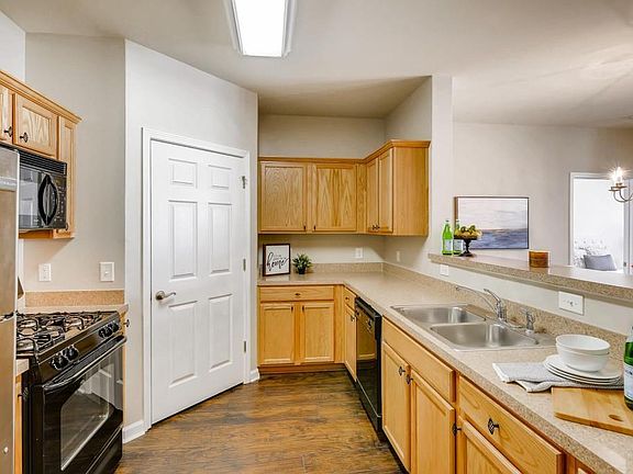 Kitchen with large pantry.
