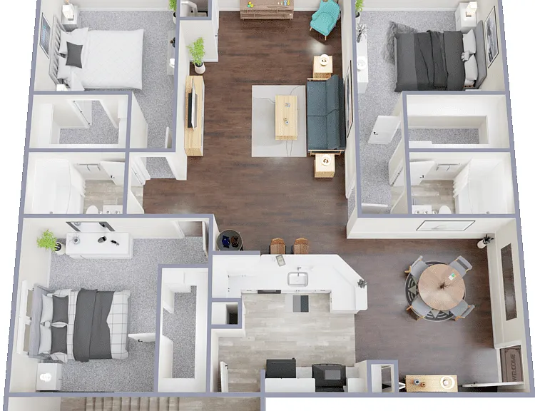 3 Bedroom 2 Bath Floorplan Diagram
