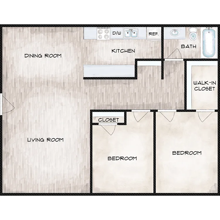 Floor plan 2 Bedroom | 1 Bath