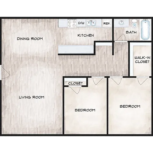 Floor plan 2 Bedroom | 1 Bath