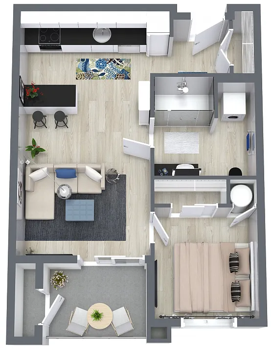 Floor plan 1 Bedroom, 1 Bath 578sf