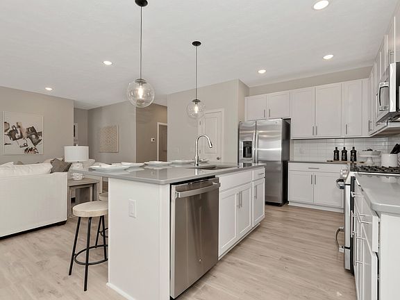 Island with pendant lighting