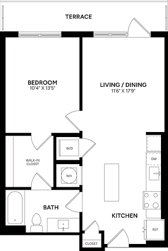Floor plan 1 Bed/ 1 Bath-A16a