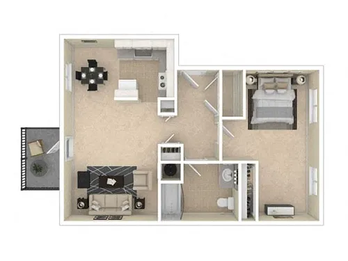 Floor plan 1 Bed 1 Bath Grey Classic