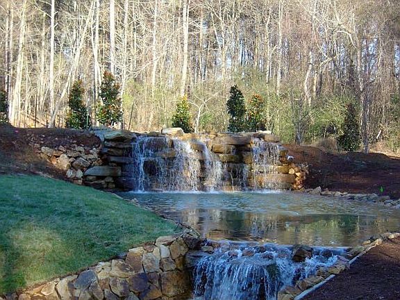 Waterfall at the entrance of The Pointe Subdivision