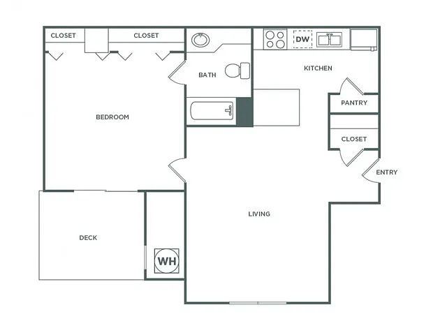 Floor plan One Bedroom One Bath (610 SF)