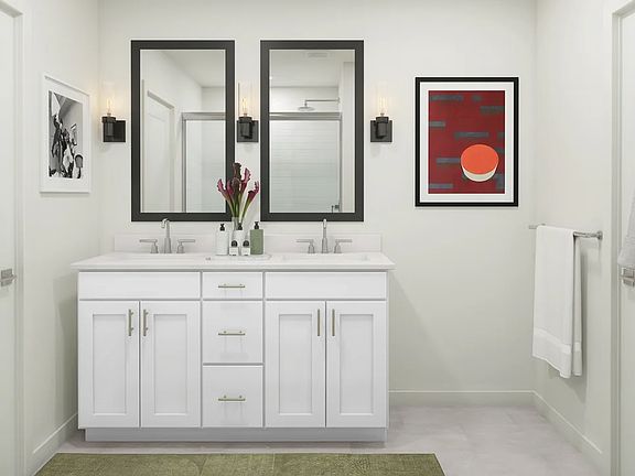 Freestanding vanity with chrome fixtures