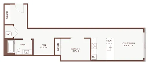 Floor plan Open 1x1 + Den D6 Olympic