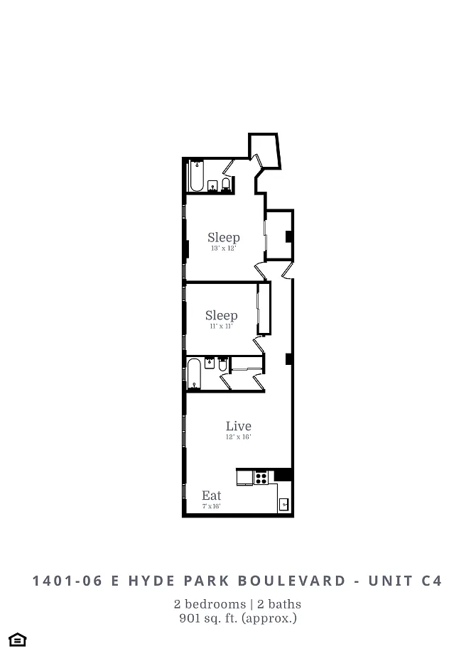 Floor plan 2 Bed | 2 Bath (C4)