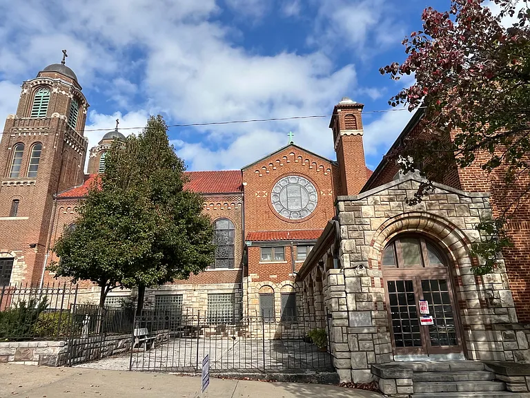 Across the street from a historic church