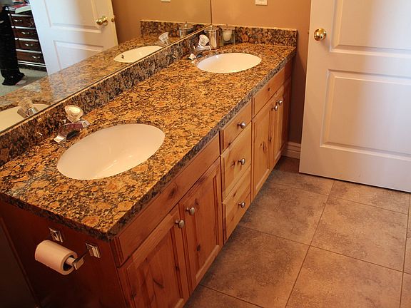 Master bath, jetted tub, double vanity granite, custom tile