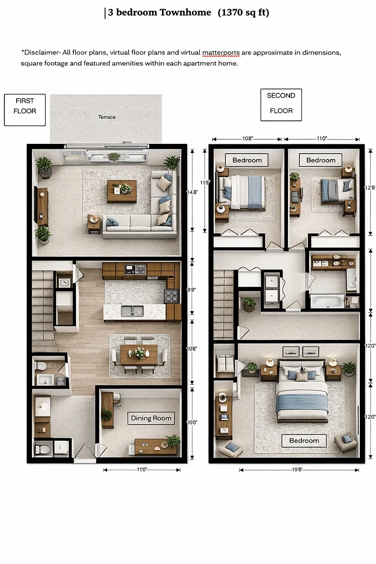Floor plan Three Bedroom Townhome