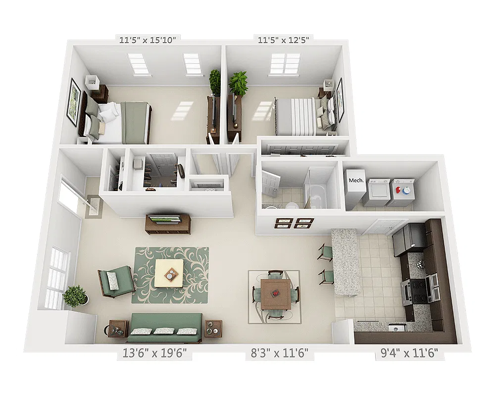 Floor plan Two Bedroom B1C