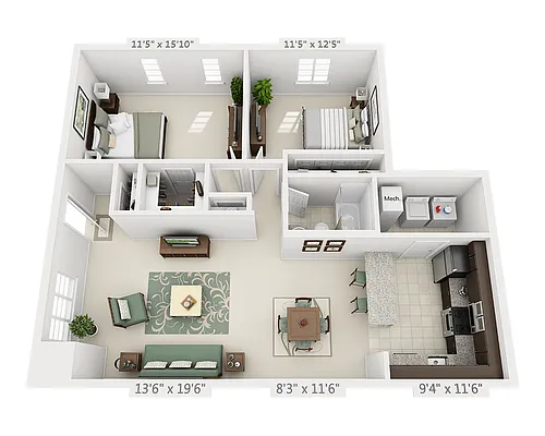 Floor plan Two Bedroom B1C